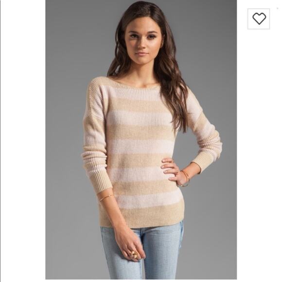 Theory tan light pink striped cashmere sweater size Medium - Picture 1 of 14